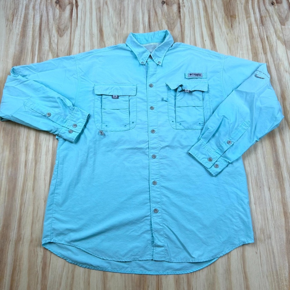 Columbia PFG Bahama II Shirt Mens L‎ 48" Chest Blue Button-Down Fishing Outdoor